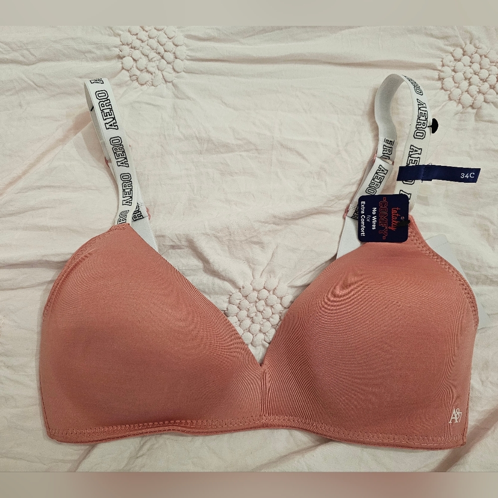Brand New Aeropostale Wireless Pink/Salmon Color Adjustable Strap Bra Size 34C